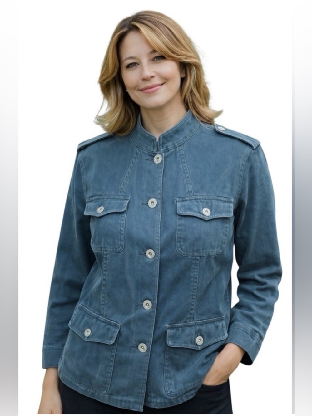 Liz Claiborne Teal Utility Jacket Military Style Cotton Size Lg. y2k, VTG, 90’s